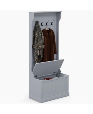 Hall Tree with Coat Rack, Storage and Sitting Bench,