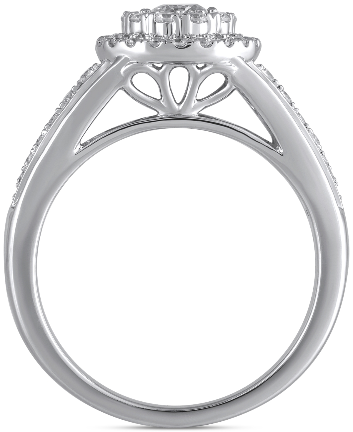 Macy's Diamond Round & Baguette Double Halo Engagement Ring (1 Ct. T.w.) In 14k White Gold In White Gold