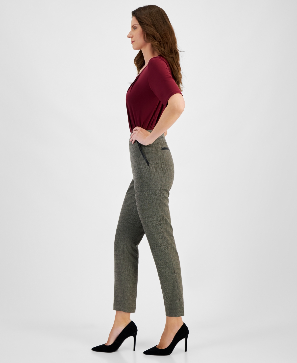 Kasper Women's Pull-On Straight-Leg Pants -Toffee