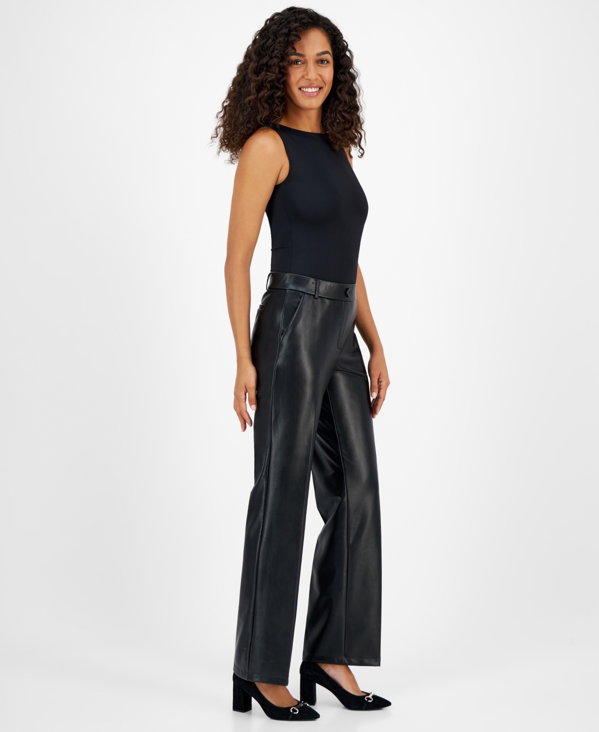 Kasper Women's Faux-Leather Faux-Fly Pants