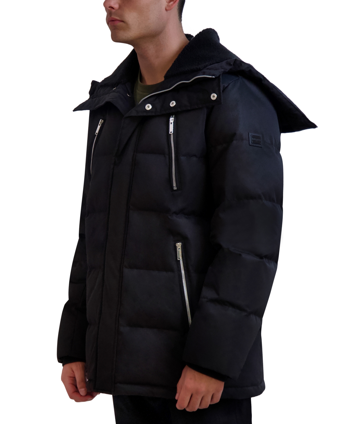 Karl Lagerfeld Men's Faux Shearling Wing Collar Down Jacket In Black