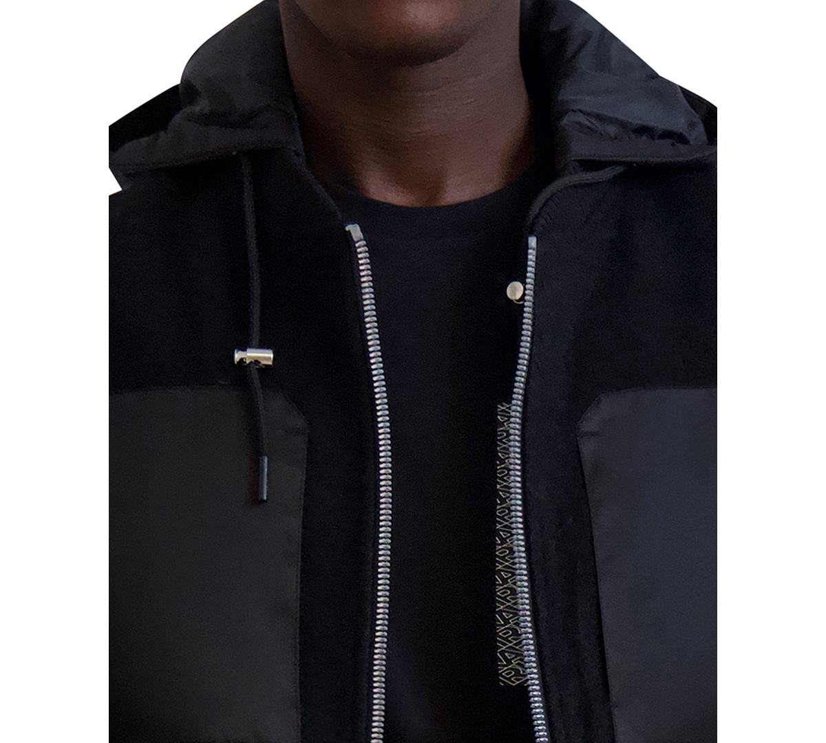 Karl Lagerfeld Men's Mixed-Media Hooded Bomber Jacket