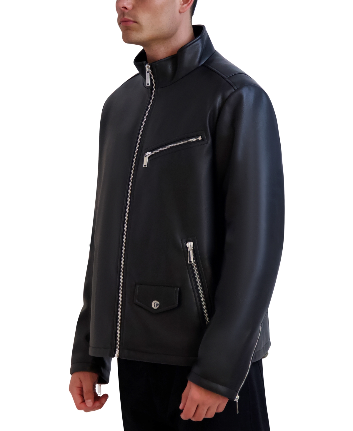 Karl Lagerfeld Men's Faux-Leather Moto Jacket