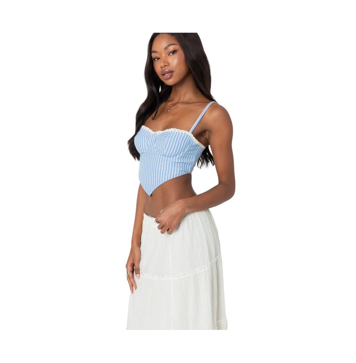 Edikted Women's Puckered Triangle Corset Top - Light-blue