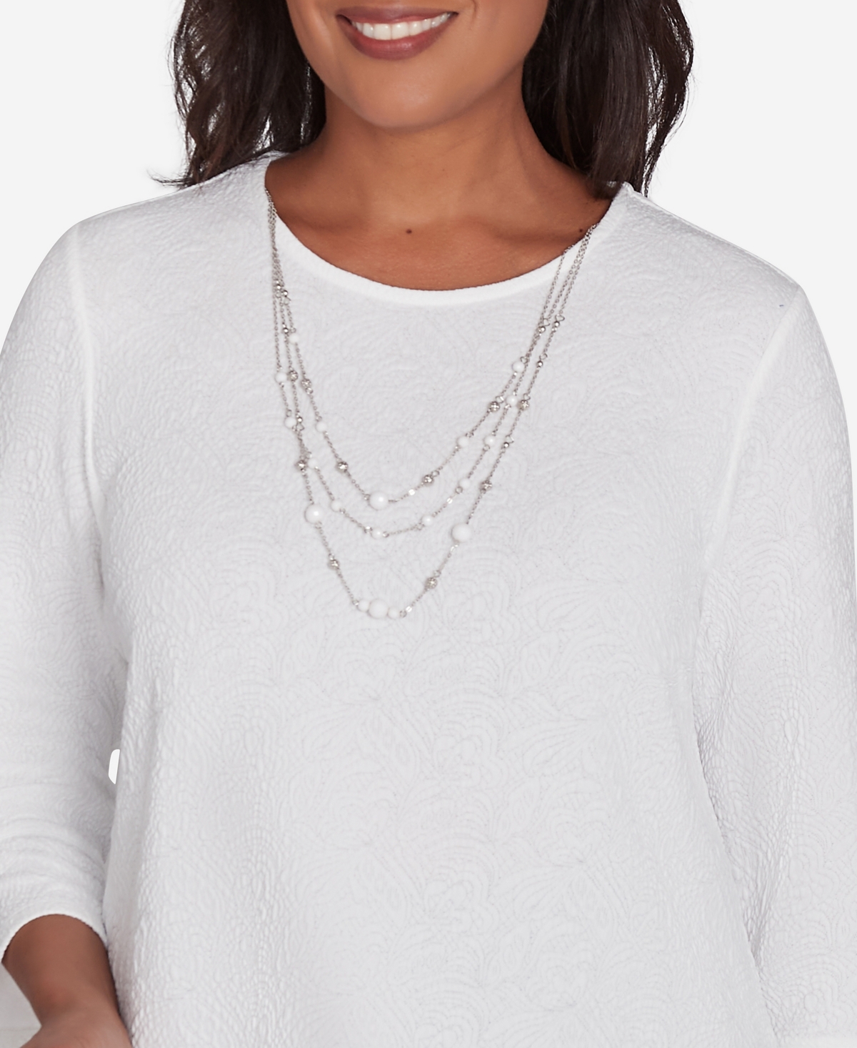 Alfred Dunner Women's Worth Avenue Crew Neck Textured Top with a Detachable Necklace