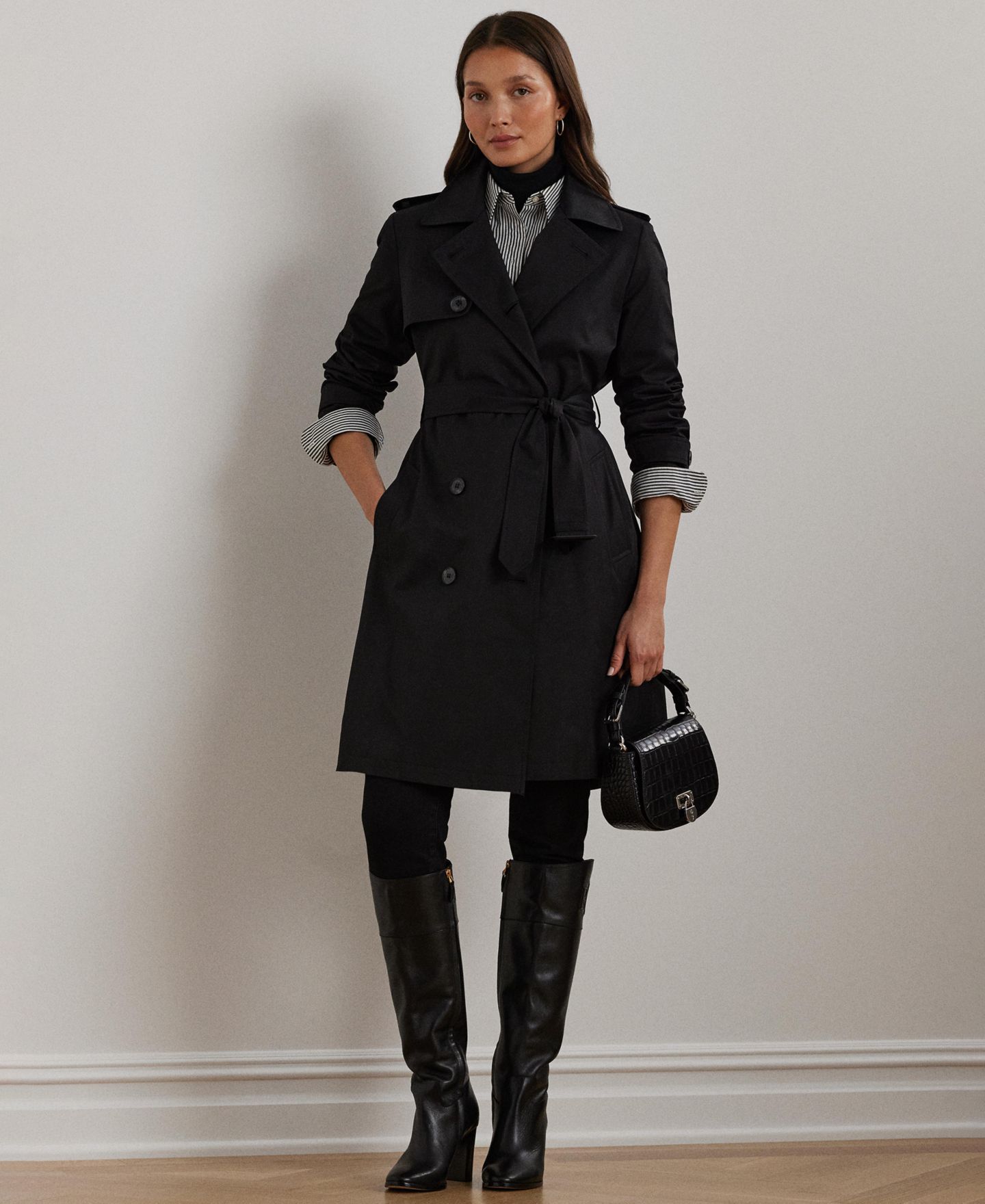 Женское пальто Lauren Ralph Lauren Belted Water-Resistant Trench, цвет: Чёрный — фото 5