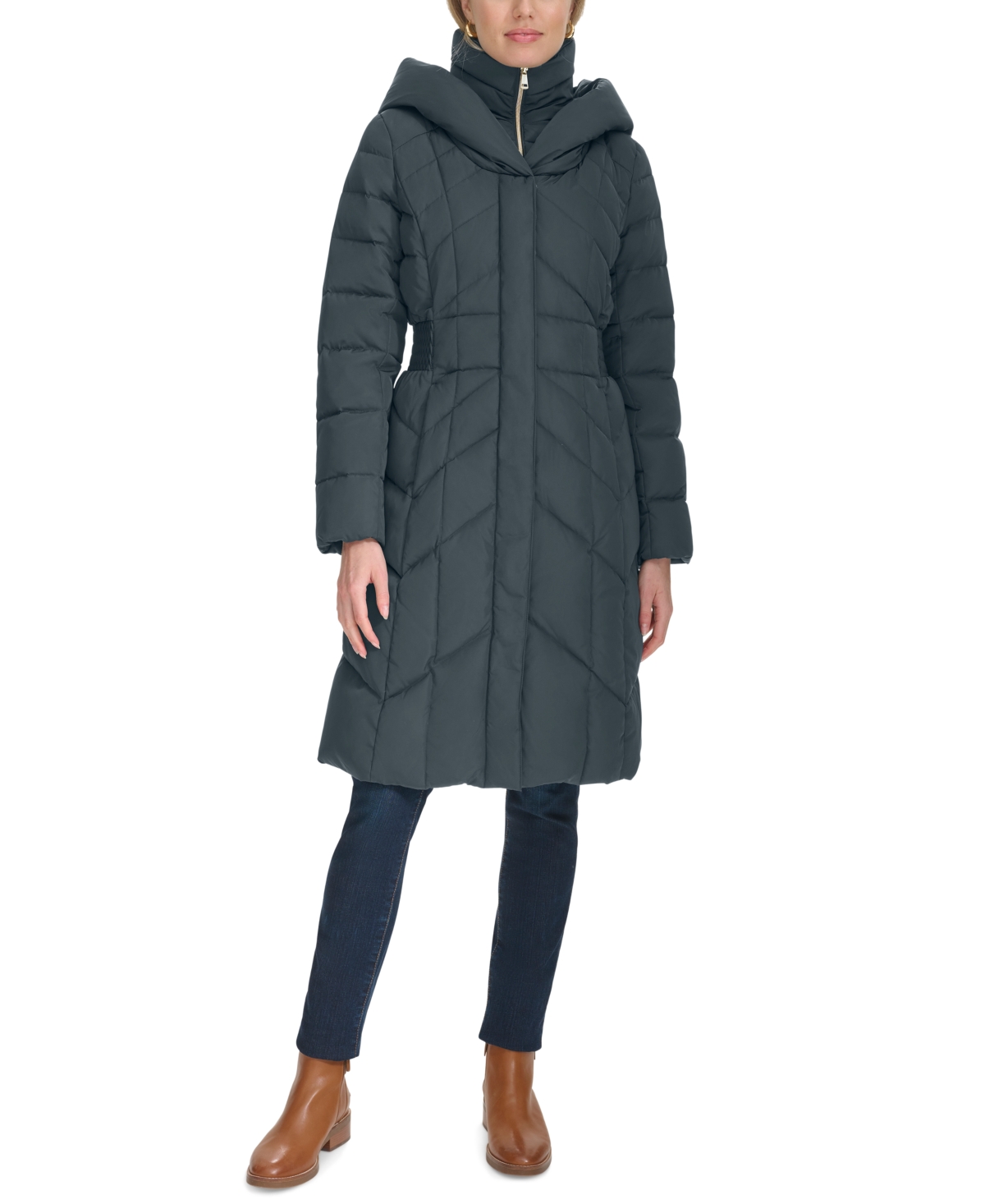 Cole Haan Hooded Taffeta Down In Blue