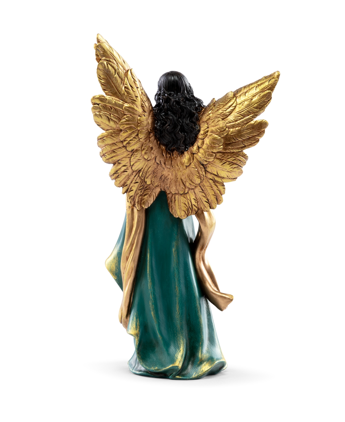 Napco African American Angel With Trumpet In Green,gold,black