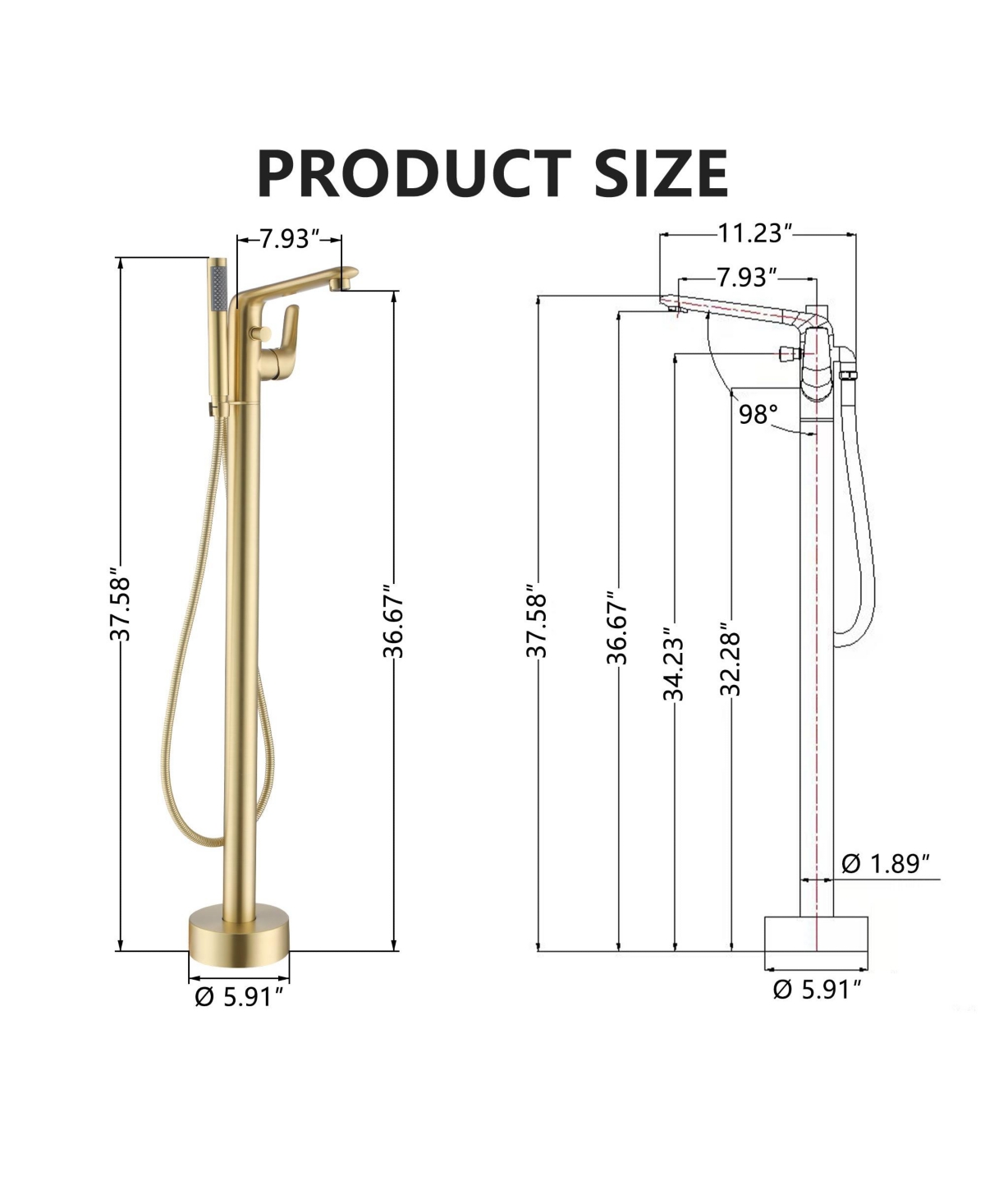 Mondawe Single-Handle Modern Floor Mount Freestanding Bathtub Faucet with Handheld Shower