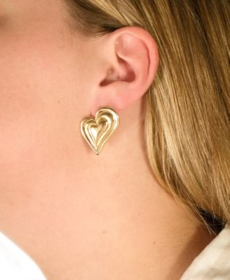 Silver-Tone or Gold-Tone Statement Beating Heart Studs