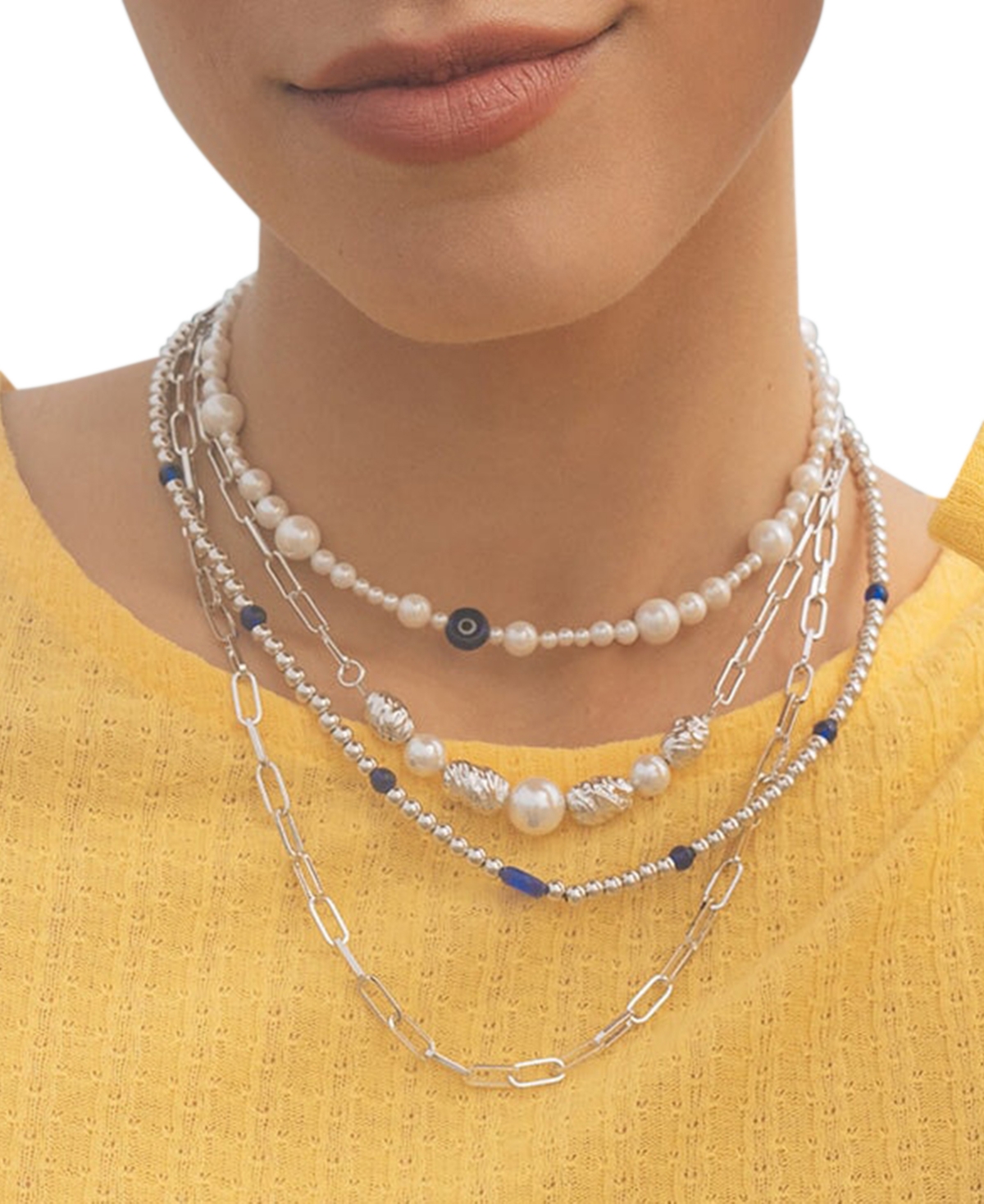 Sterling ForeverTone or Silver-Tone Beaded and Cultured Pearl Sylvie Statement Necklace - Gold