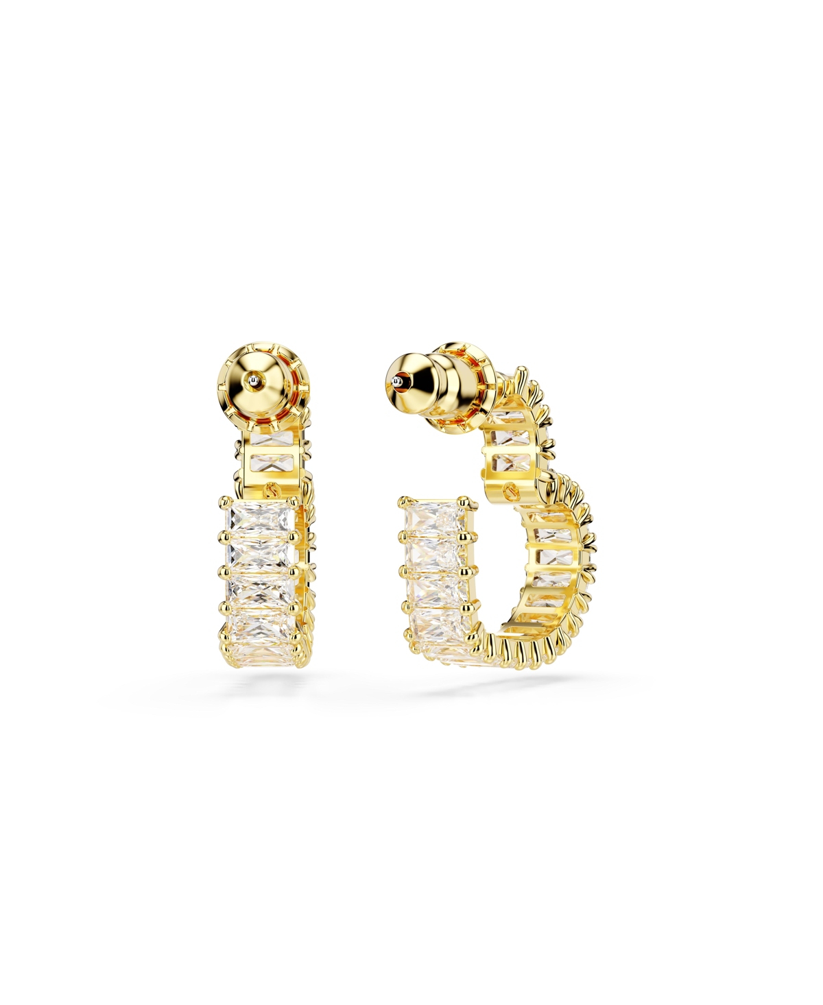 Swarovski Baguette Cut, Heart, Small, White, Gold-tone Plated Atrix Hoop Earrings In Gold