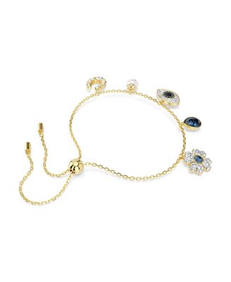 Clover, Evil Eye and Horseshoe, Blue, Gold-Tone Plated Symbolica Bracelet