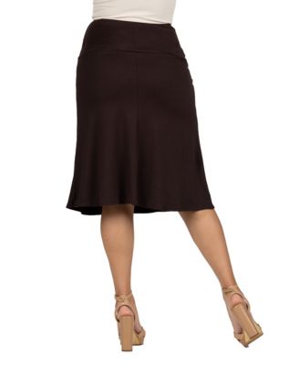 A Line Elastic Waist Knee Length Skirt