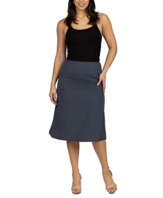 A Line Elastic Waist Knee Length Skirt