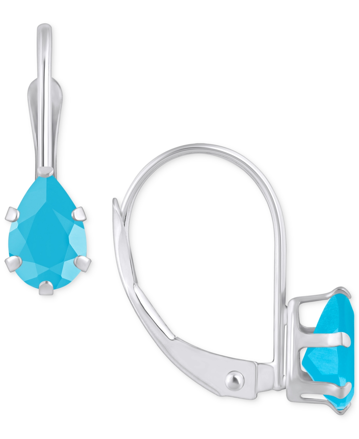 Turquoise Pear-Cut Solitaire Leverback Earrings in 10k Gold - White Gold