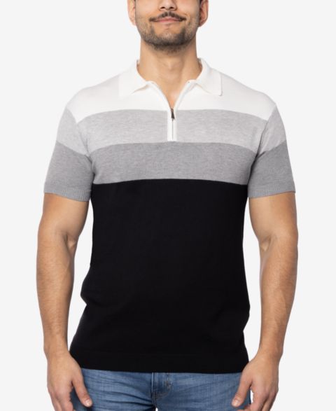 Мужской свитер SPRING + MERCER Striped Polo Sweater, цвет: Чёрный