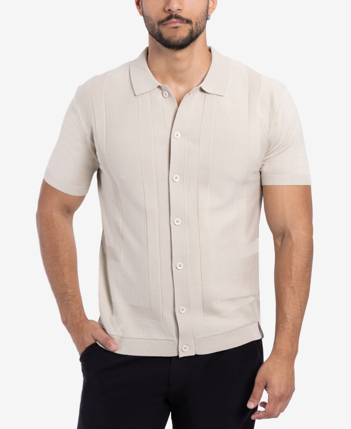 Men's Classic Ribbed Texture Polo Sweater - Oatmeal