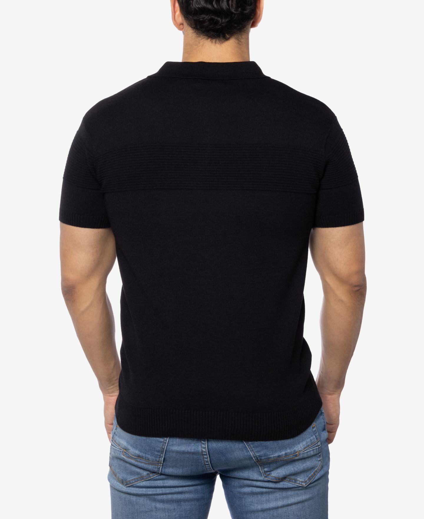 Мужской свитер SPRING + MERCER Ottoman Texture Short Sleeves Polo Sweater, цвет: Чёрный — фото 2