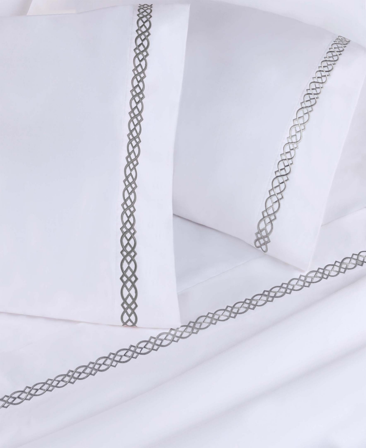 Superior Egyptian Cotton 1000 Thread Count Embroidered Bed Sheet Set, - White-charcoal