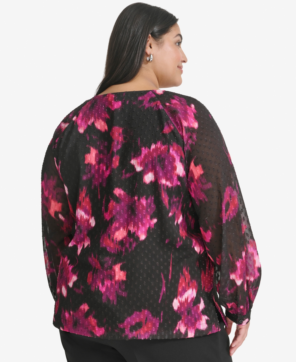 Calvin Klein Plus Size Floral-Print Pleated Blouse