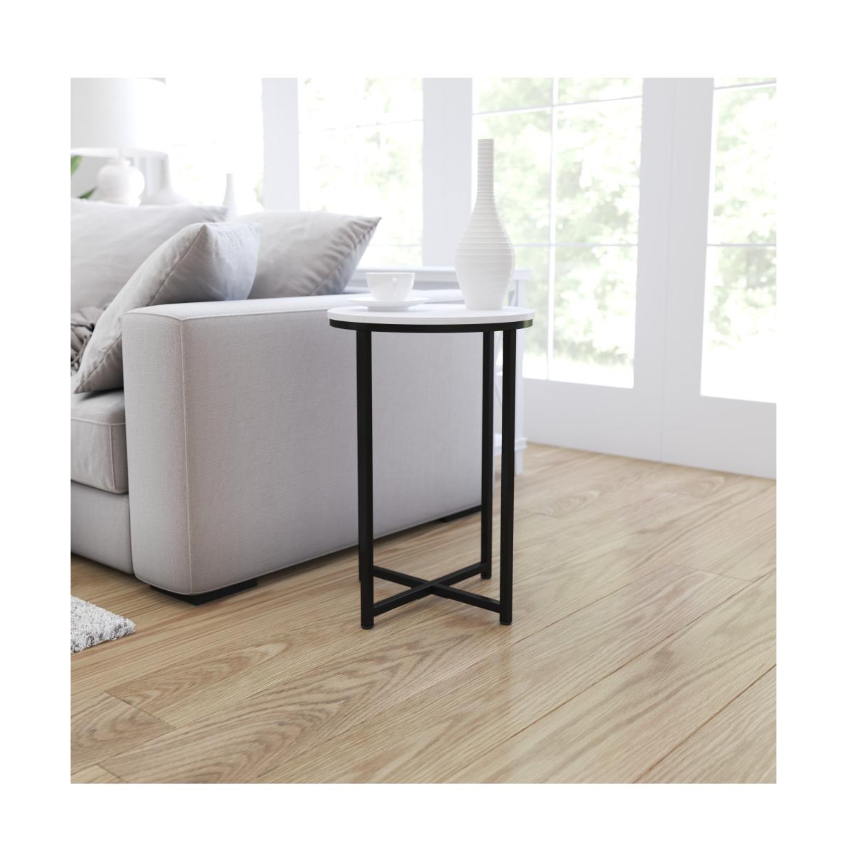 Merrick Lane Fairdale End Table With Round Cross Brace Frame -matte black frame