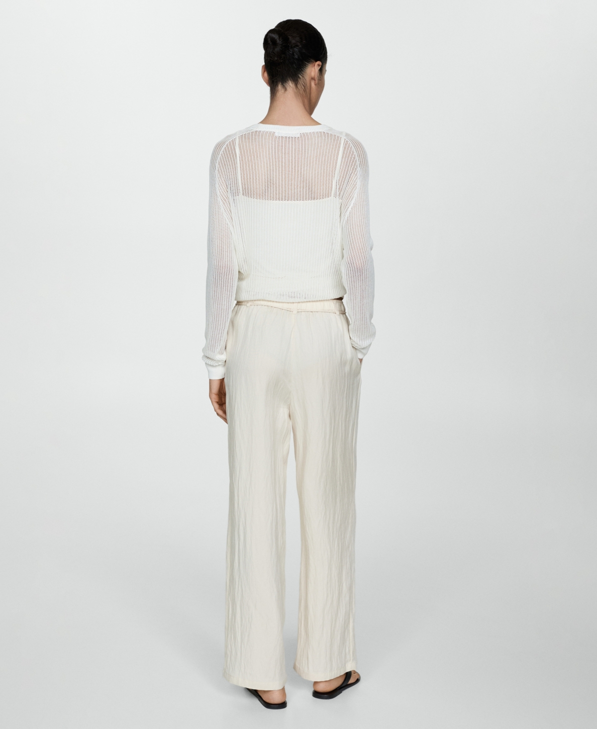 Mango Pantalon Lyocell Droit In Ecru