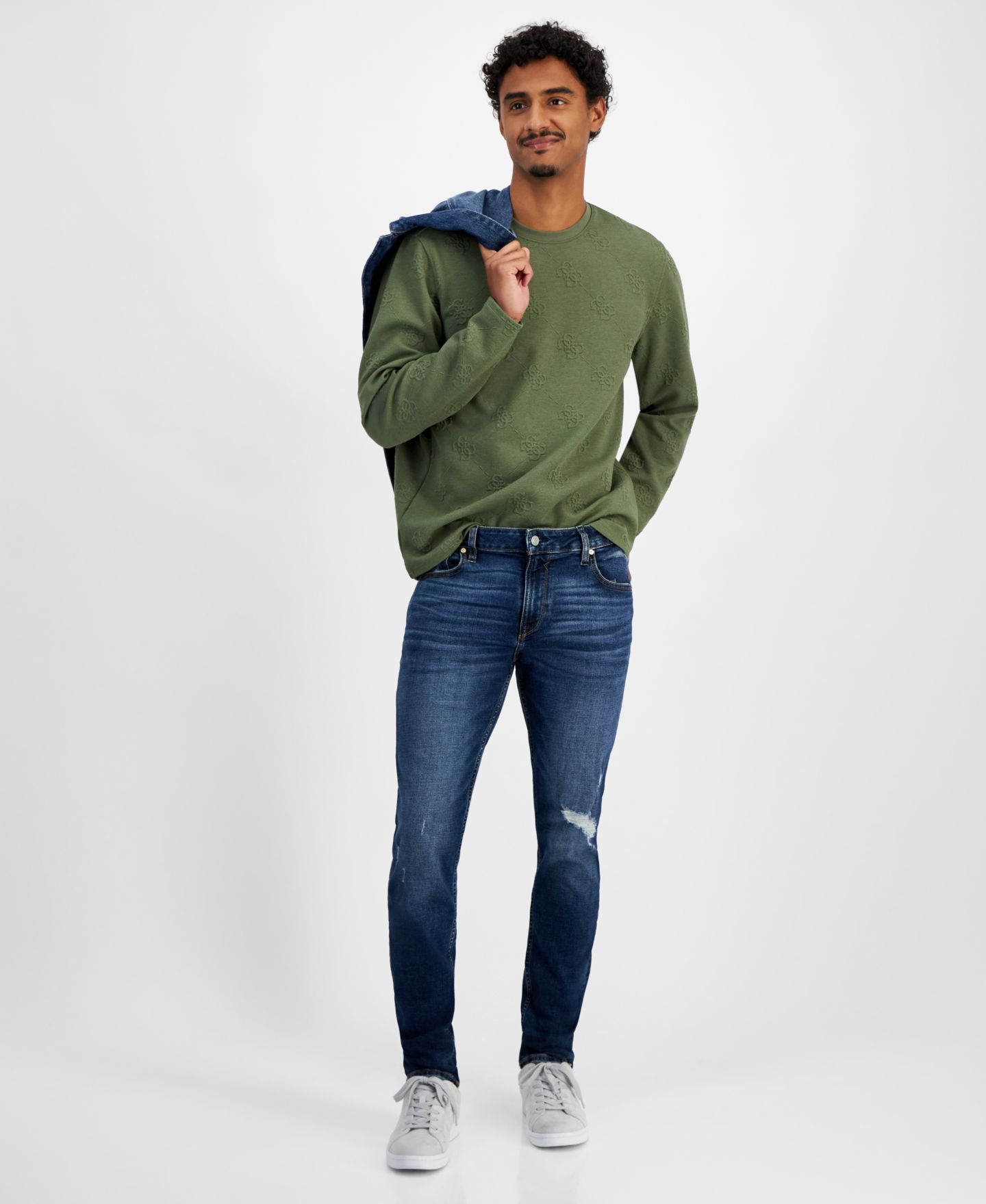 Мужские джинсы GUESS Destroyed Slim Tapered Fit, цвет: Варёный — фото 5
