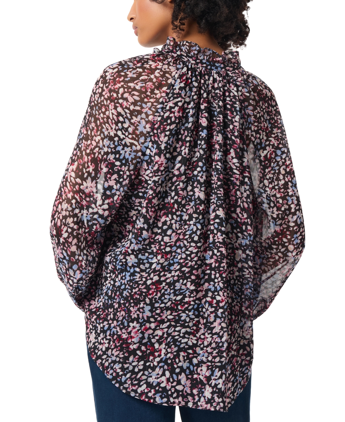 Jones New York Petite Floral-Print Raglan-Sleeve Peasant Blouse
