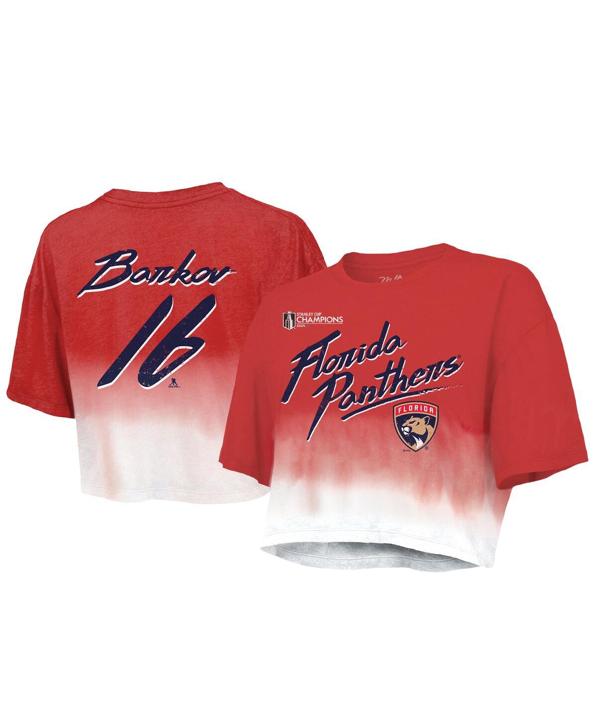 Women's Aleksander Barkov Red Florida Panthers 2024 Stanley Cup Champions Dip Dye Boxy Cropped Name Number T-Shirt - Red