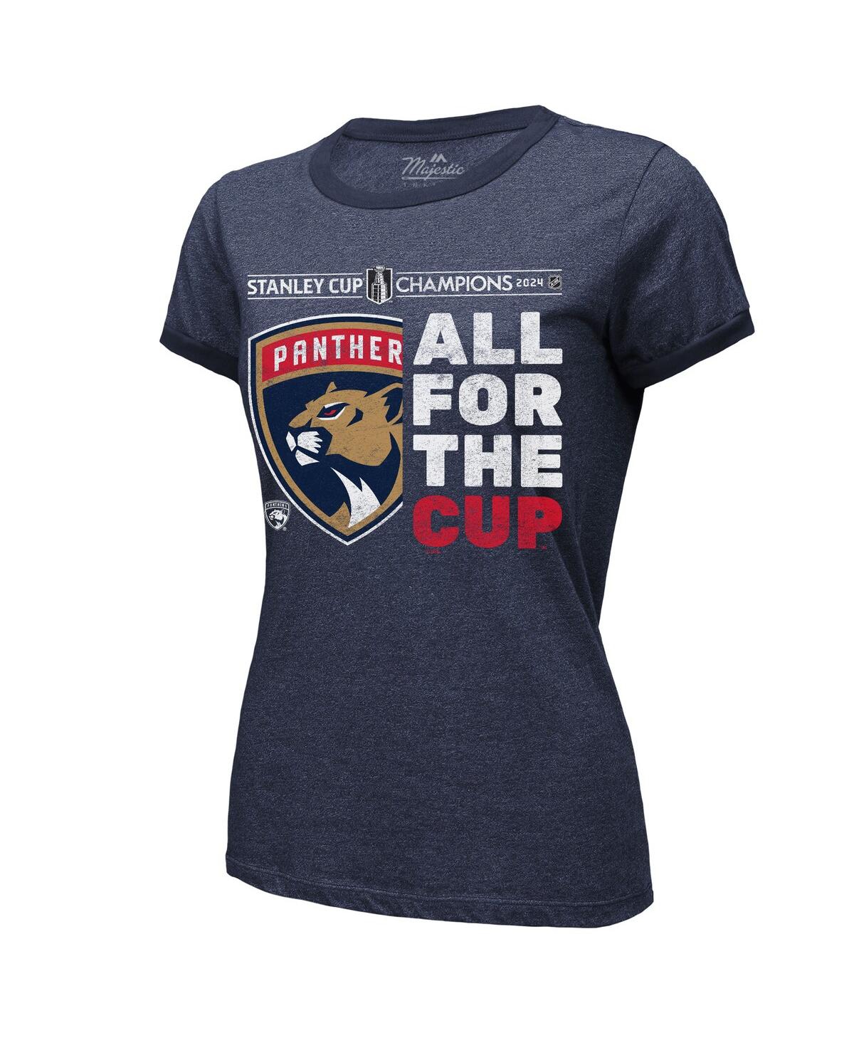 MAJESTIC WOMEN'S NAVY FLORIDA PANTHERS 2024 STANLEY CUP CHAMPIONS TRI-BLEND RINGER T-SHIRT 