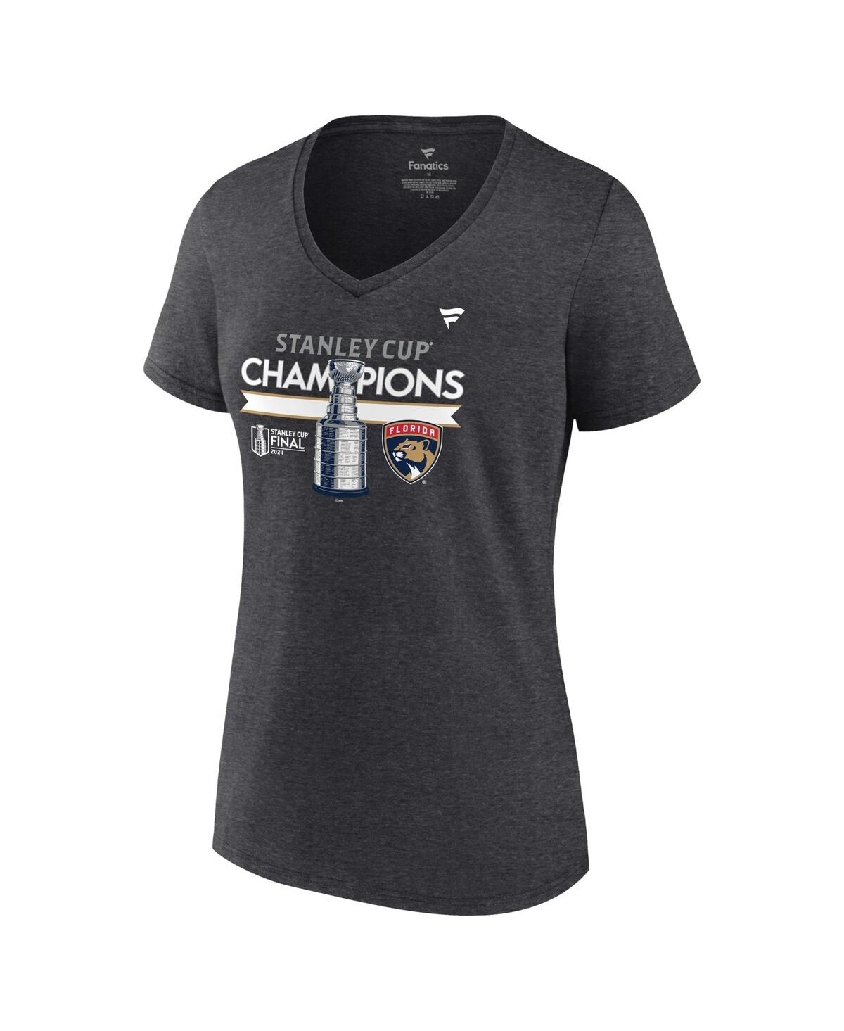 Fanatics Women's Heather Charcoal Florida Panthers 2024 Stanley Cup Champions Locker Room Plus Size V-neck T- In Heather Charcoal