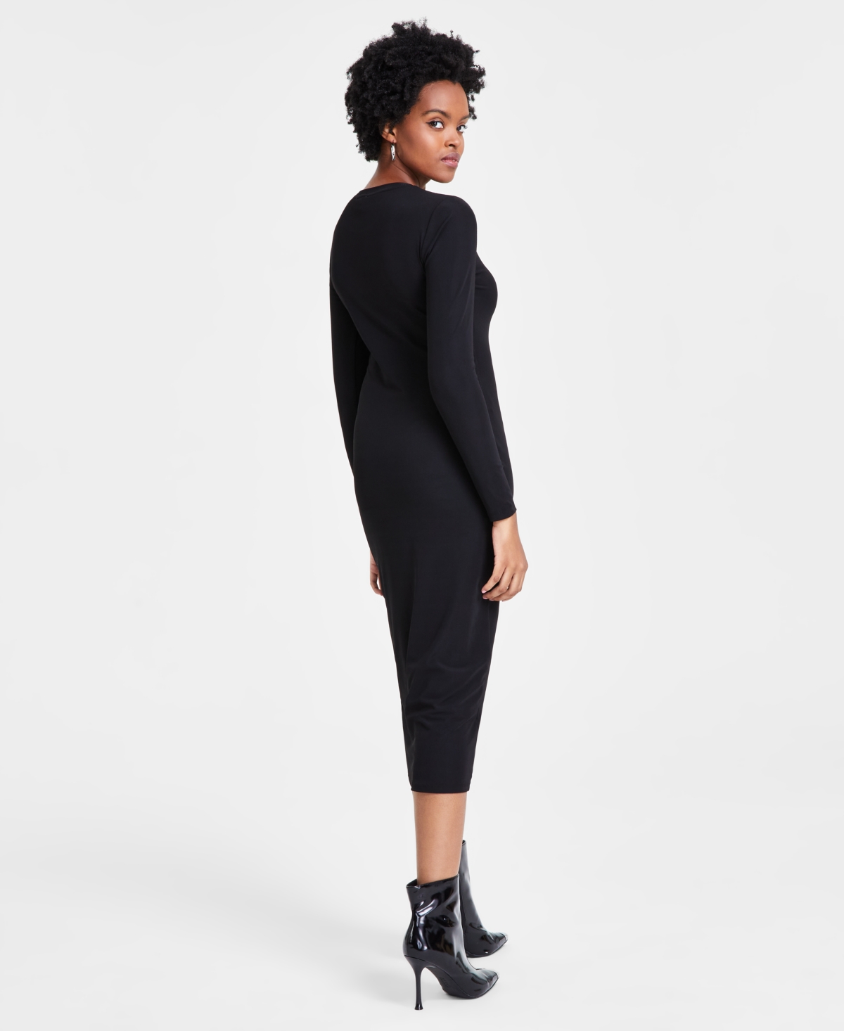 Bar Iii Women's Baby Ribbed-Knit Long-Sleeve Midi Dress, Created for Macy's