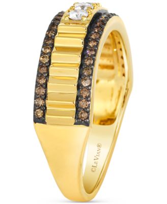 Chocolatier&reg; Men's Chocolate Diamond & Vanilla Diamond Ridge Texture Ring (1/2 ct. t.w.) in 14k Gold