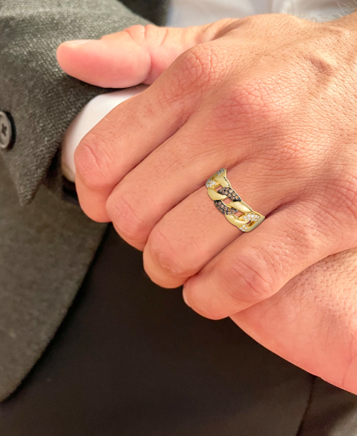 Le Vian Men's Nude Diamond & Chocolate Diamond Chain Link Ring (1/2 Ct. T.w.) In 14k Gold In No Color