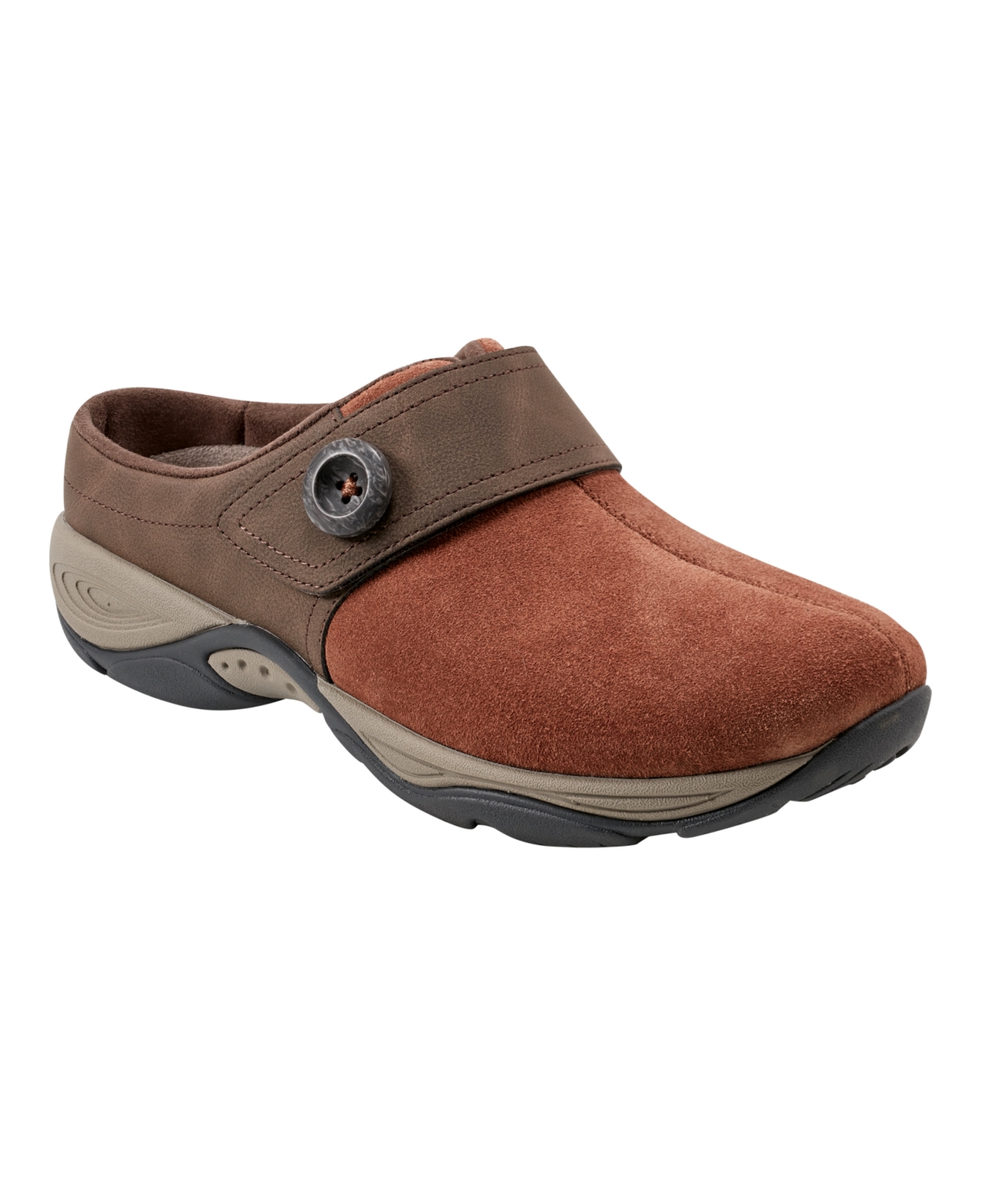 Women's Edline Button Strap Slip-On Mules - Taupe Suede/Brown