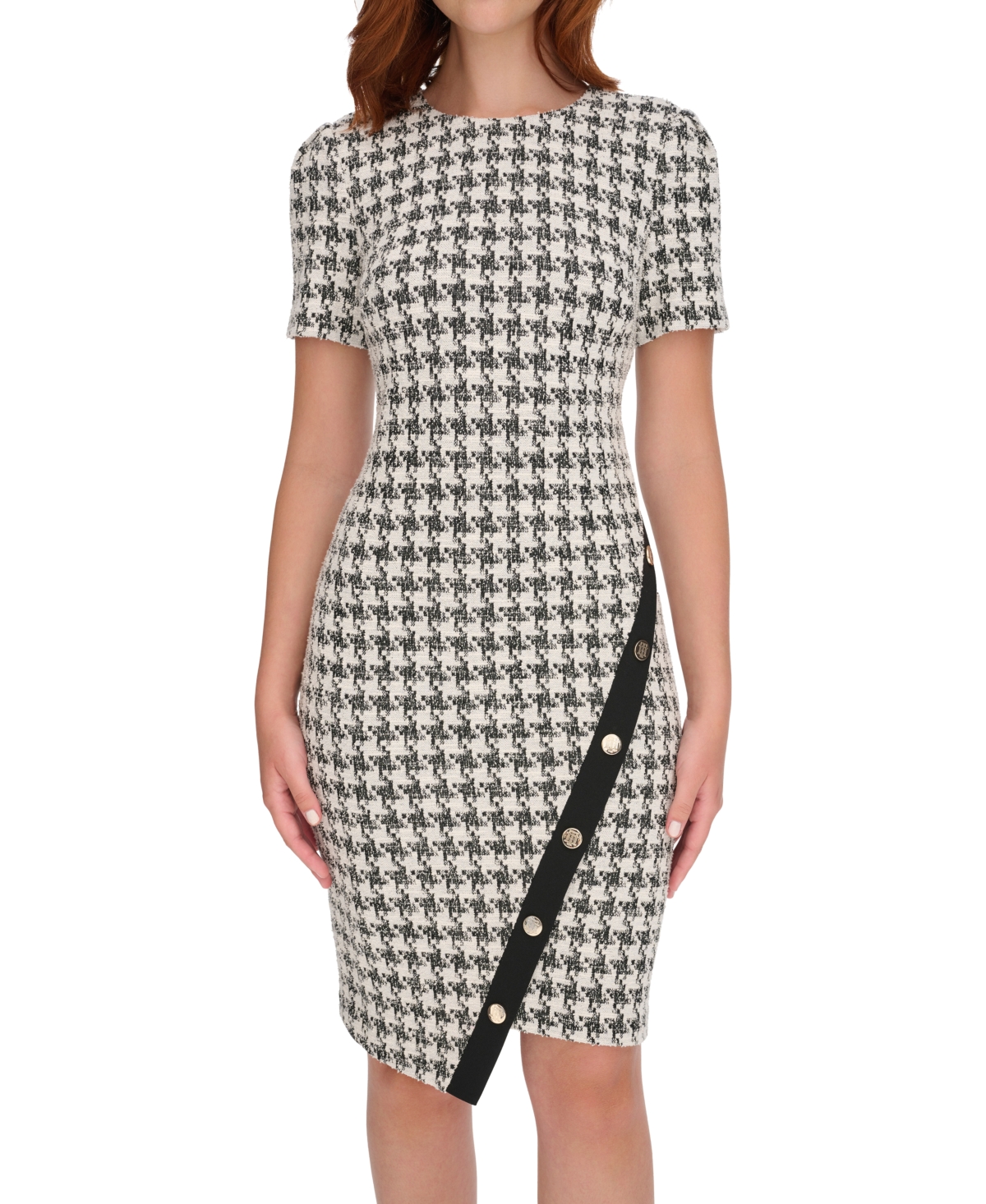 Tommy Hilfiger Women's Houndstooth Round-Neck Dress -pearl