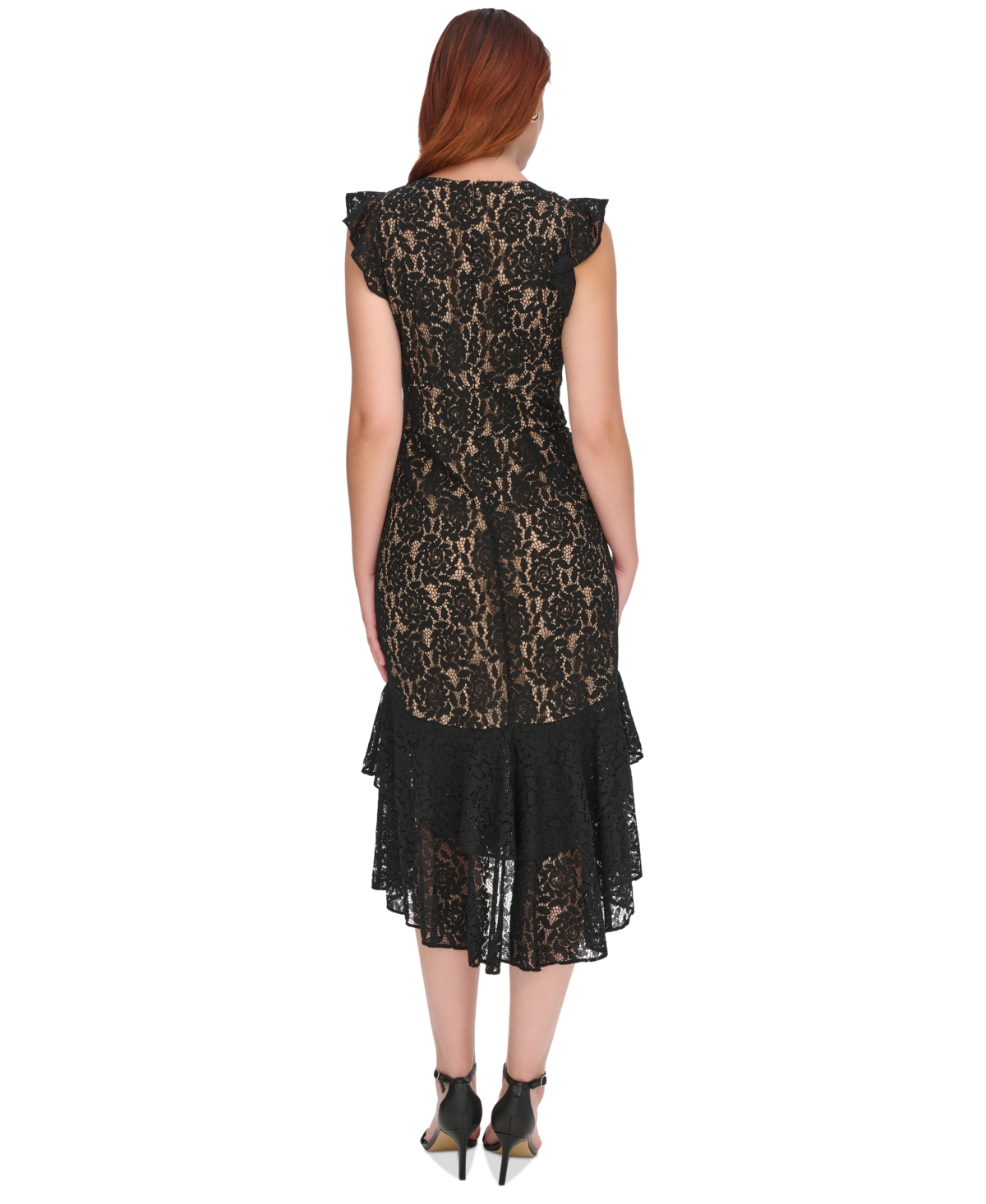 Tommy Hilfiger Women's V-Neck Ruffle-Trim Lace Dress