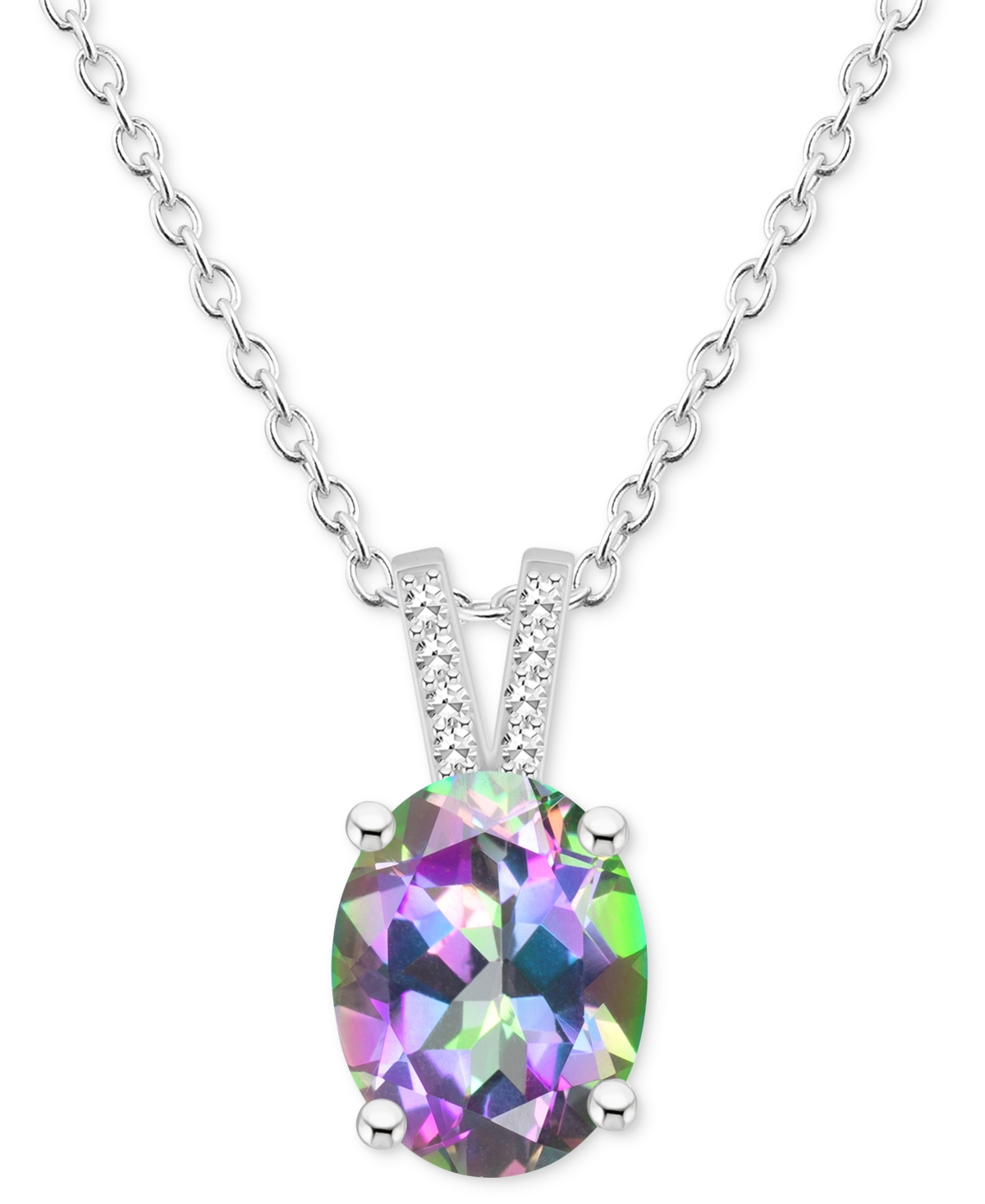 MACY'S MYSTIC TOPAZ (3-5/8 CT. T.W.) & DIAMOND ACCENT OVAL 18" PENDANT NECKLACE IN STERLING SILVER (ALSO IN 