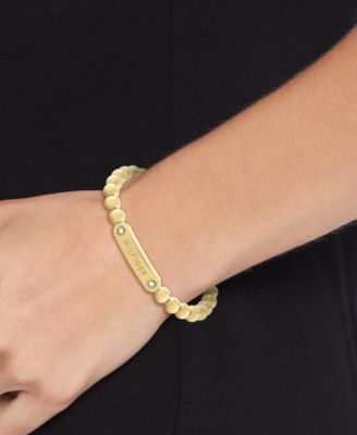 Beaded Stainless Steel Logo Stretch Bracelet