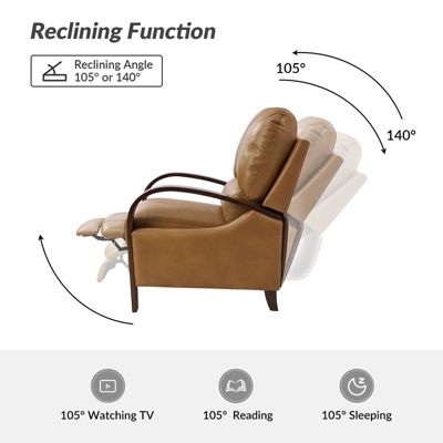 Alex Mid Century Modern Genuine Leather Manual Recliner