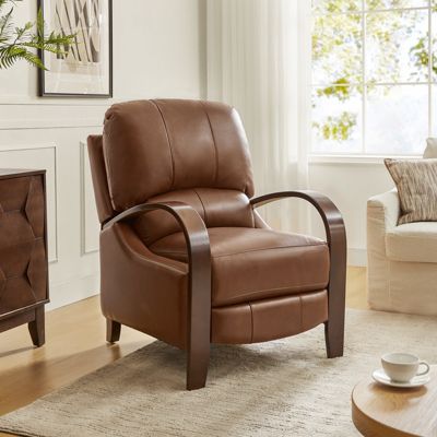Alex Mid Century Modern Genuine Leather Manual Recliner