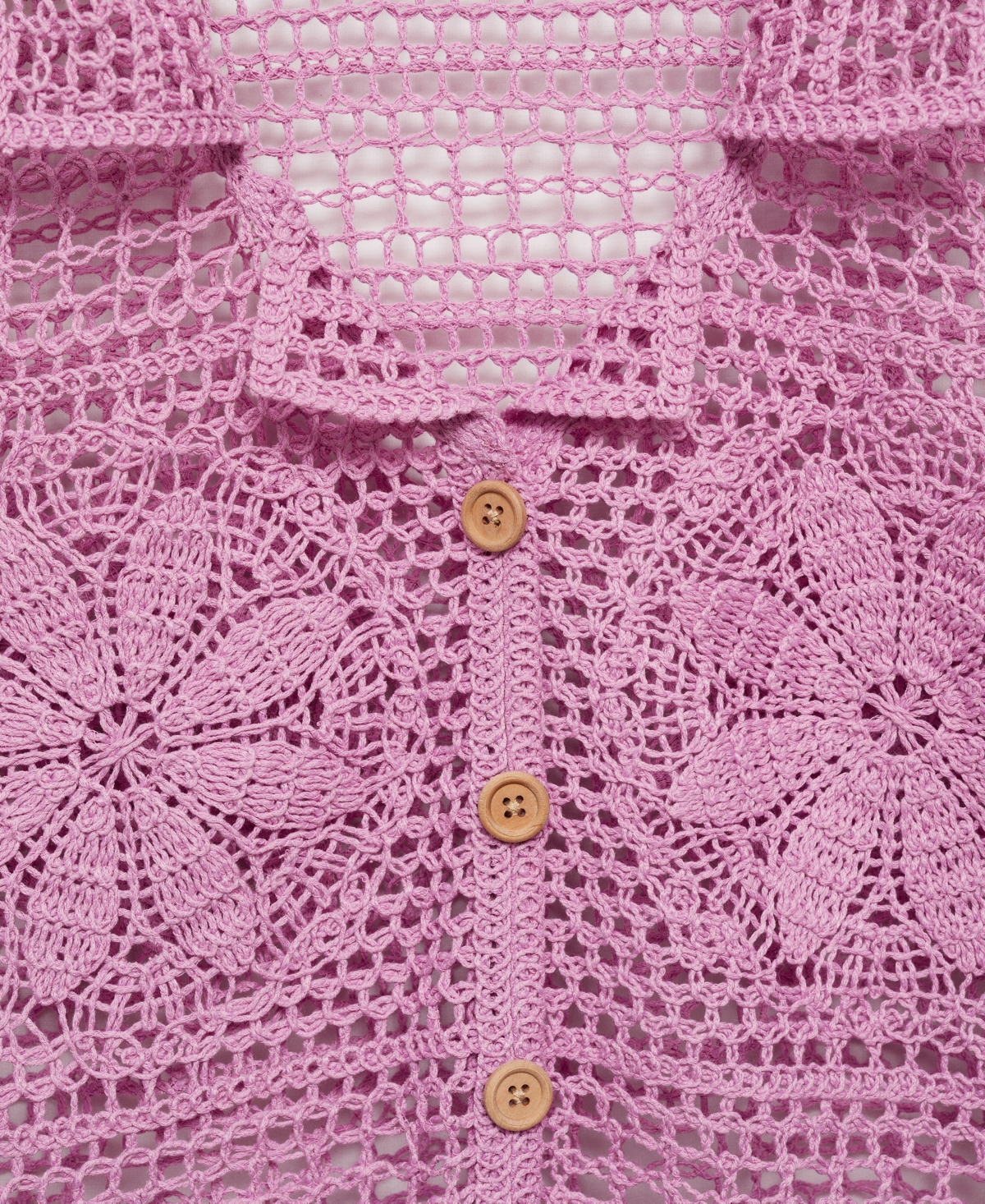 Mango Women's Flowers Detail Crochet Shirt -Pastel Purple