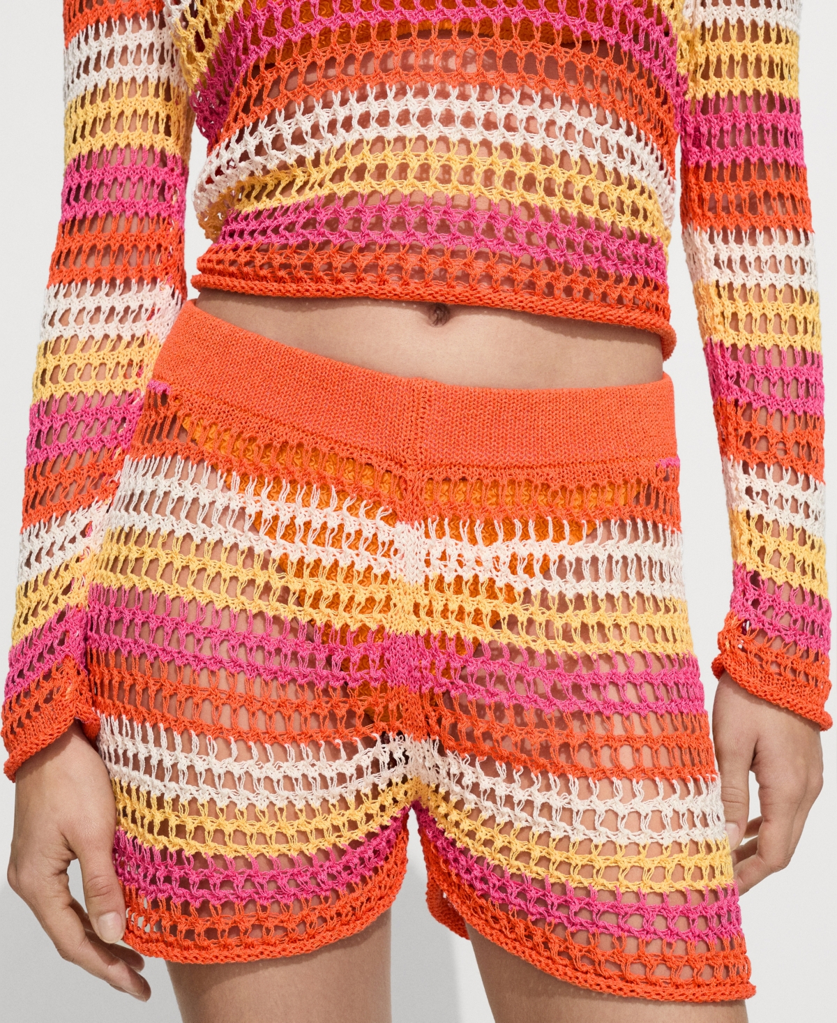 Mango Combined Crochet Sweater Orange In Orange