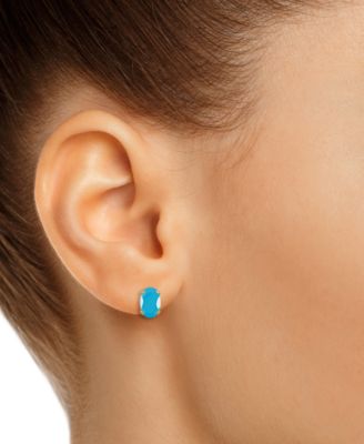 Turquoise Solitaire Oval Claw-Set Stud Earrings in 14k Gold