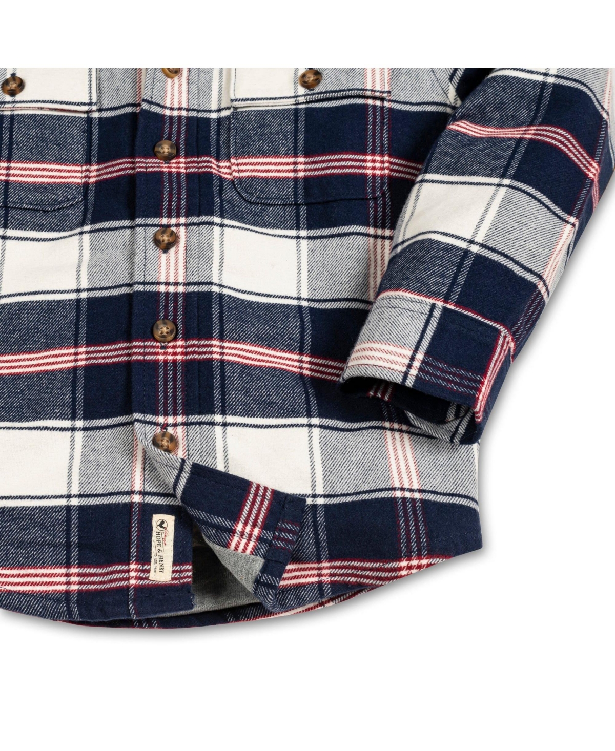Hope & Henry Boys Long Sleeve Hooded Flannel Shirt Jacket - Large navy and ivory plaid