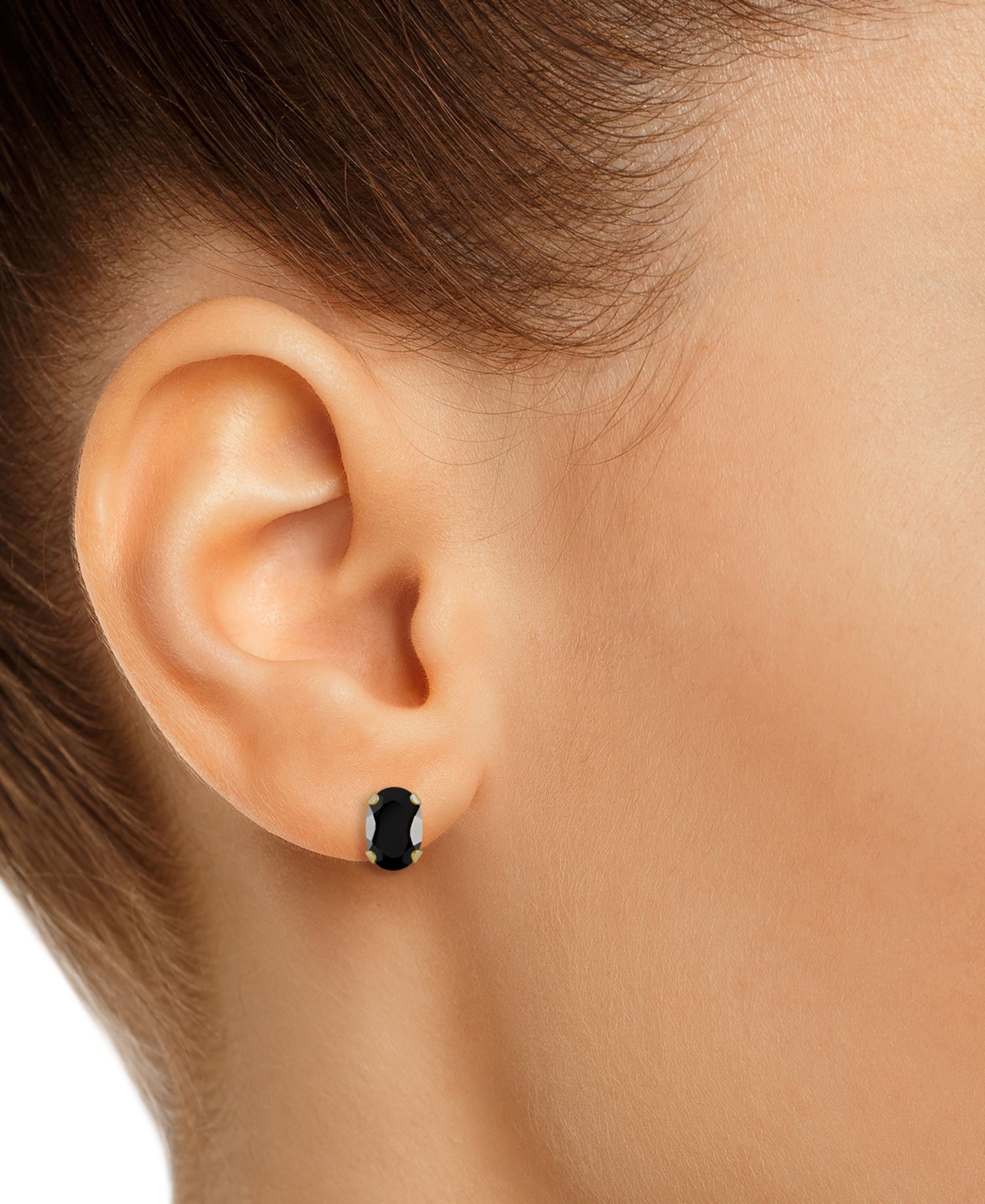 Onyx Oval Solitaire Four Prong Stud Earrings in 14k Gold