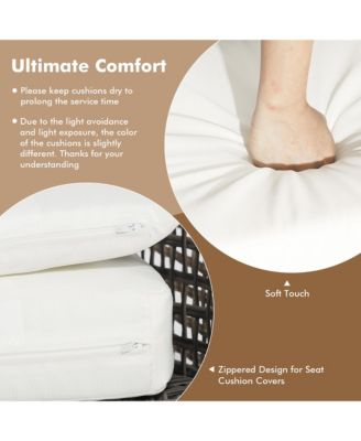 3PCS Patio PE Rattan Conversation Furniture Set Bistro Set Acacia Wood Tabletop