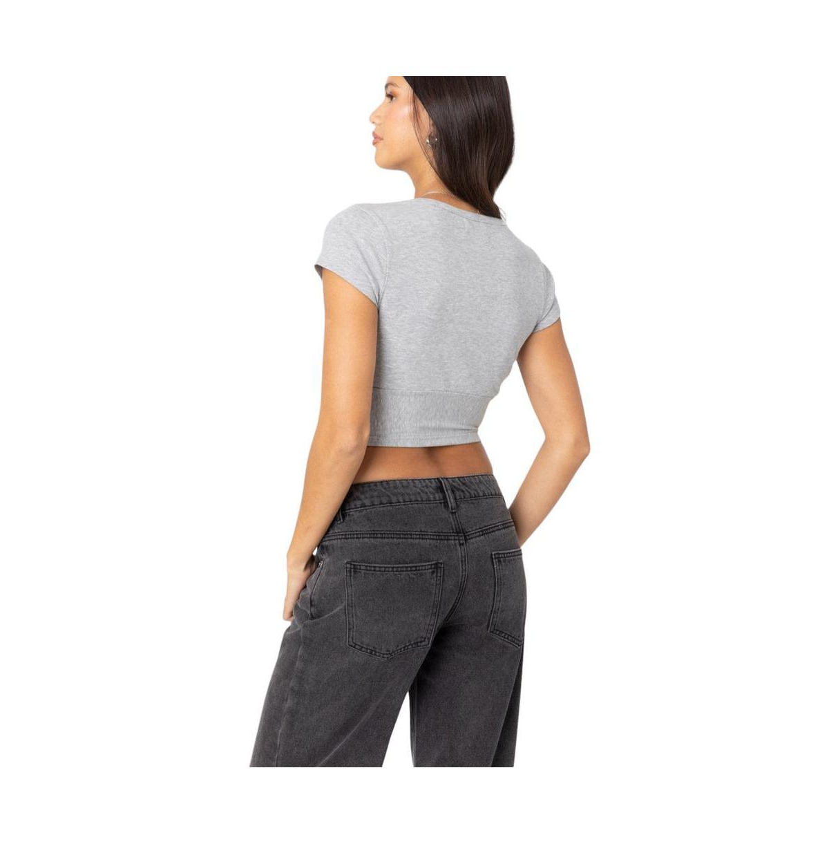Edikted Women's Deep V neck Crop Top top - Gray-melange