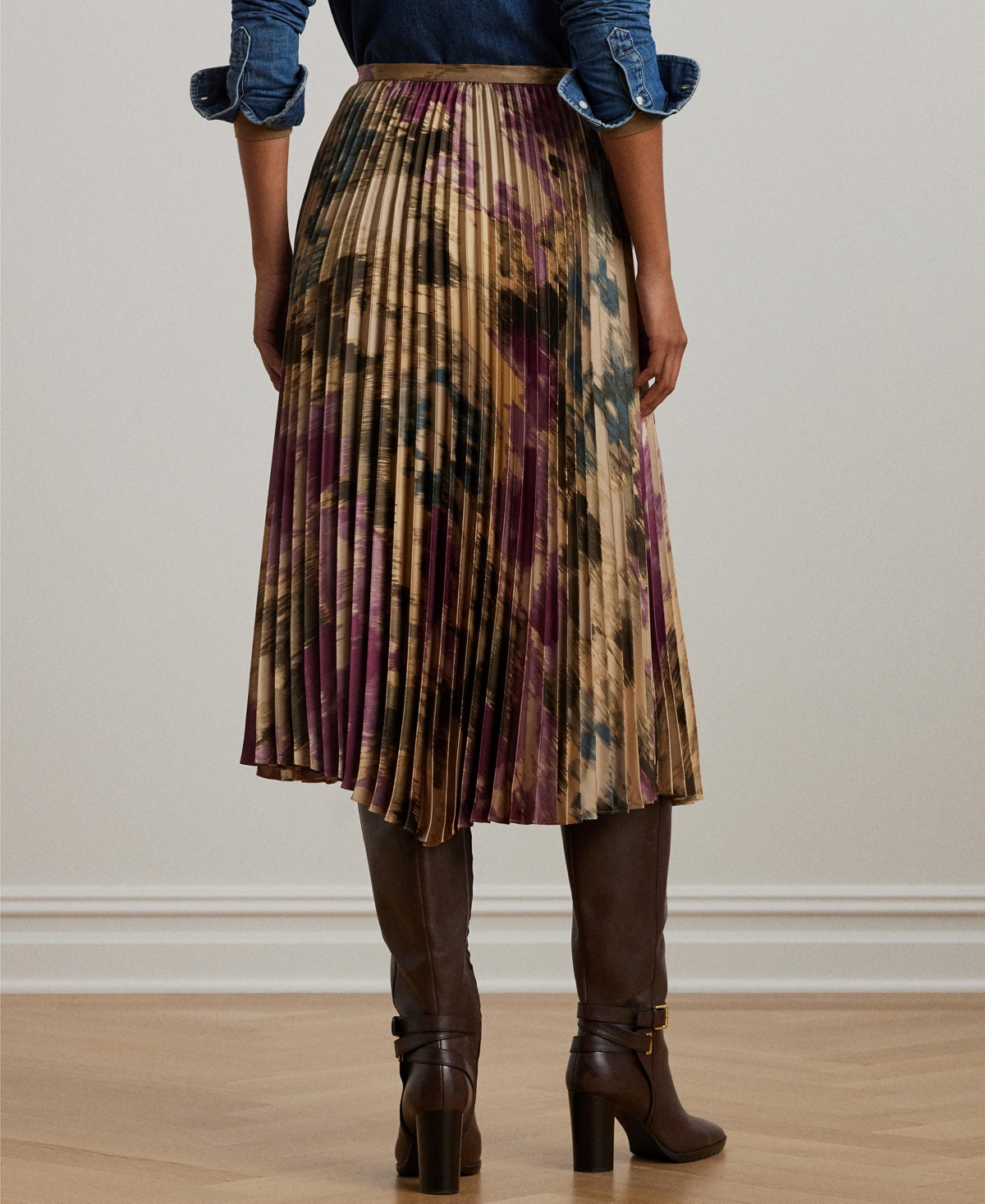 Lauren Ralph Lauren Women's Pleated Satin Midi Skirt